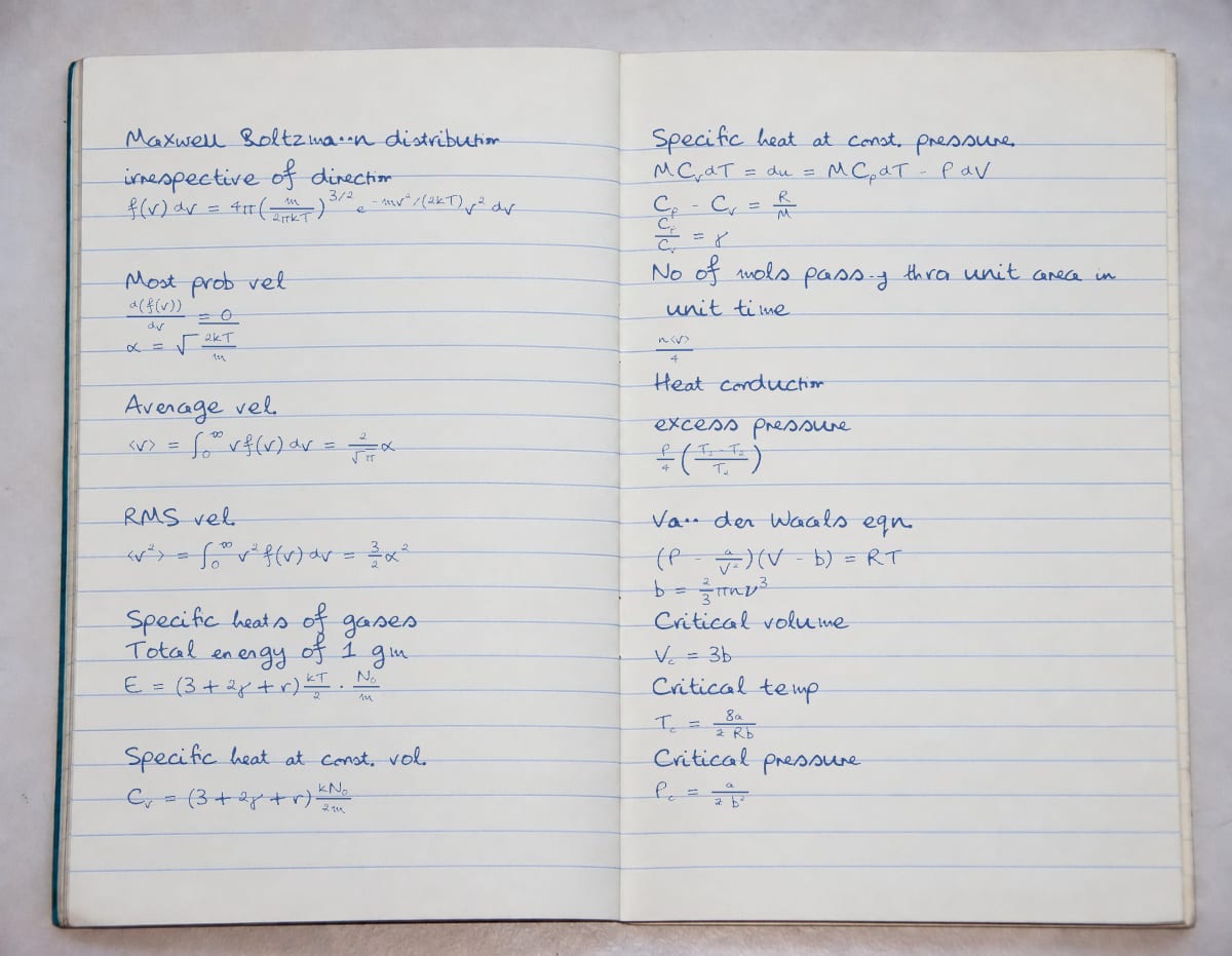 Physics notes recreated in the editor with a font made from the original photo