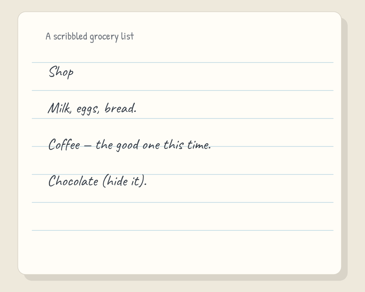 Messy Handwriting Generator example showing a scribbled grocery list