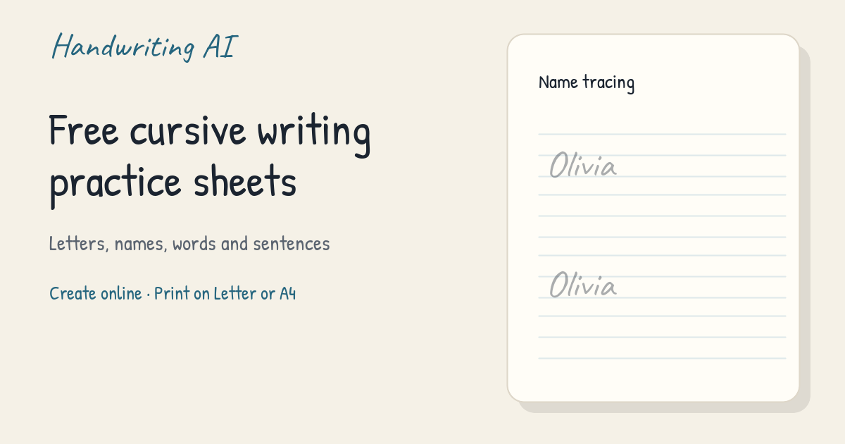 Printable cursive practice worksheet with guided tracing lines