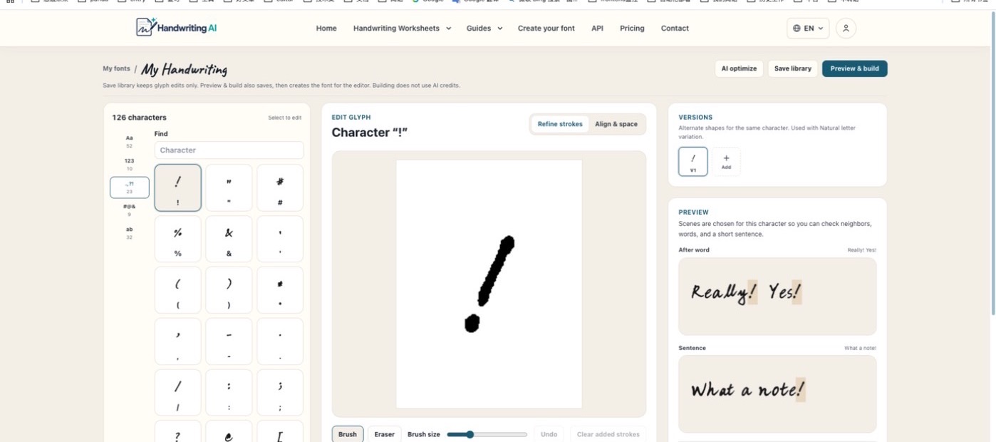 The generated handwriting character library after AI created a complete basic character set from a photo