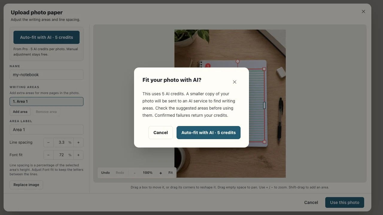 Confirmation before starting AI photo auto-fit
