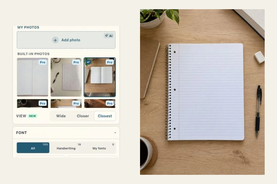 Photo tab and Add photo button in the editor
