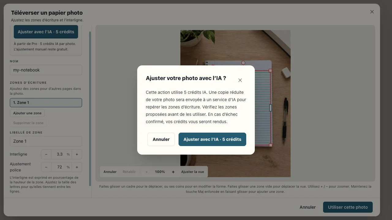 Confirmation avant l’ajustement de la photo avec l’IA