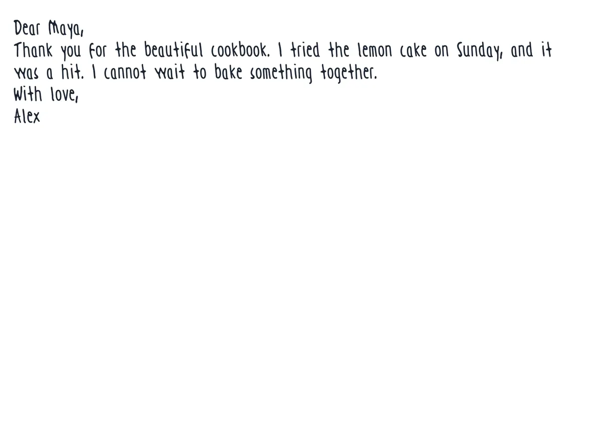 Before: tight lines and no paragraph breaks crowd the greeting, message, and sign-off together.