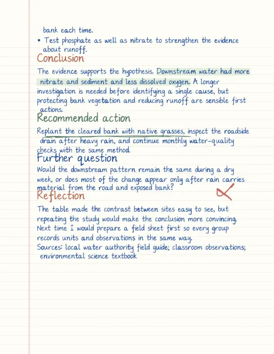 Generated page 3 of the assignment mockup with evaluation, improvements, conclusion, and sources